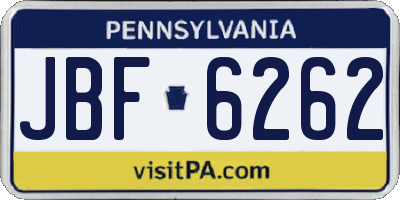PA license plate JBF6262