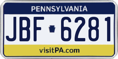 PA license plate JBF6281