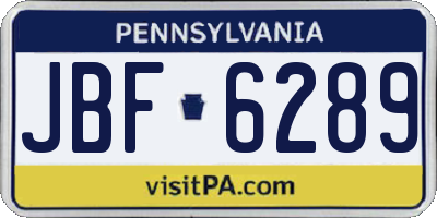 PA license plate JBF6289