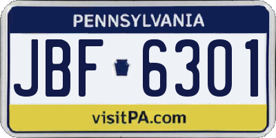 PA license plate JBF6301