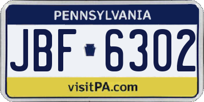 PA license plate JBF6302