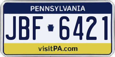 PA license plate JBF6421