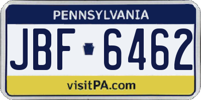 PA license plate JBF6462