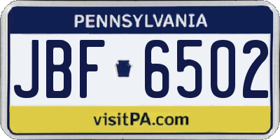 PA license plate JBF6502