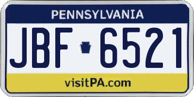 PA license plate JBF6521