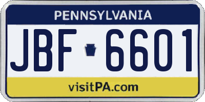 PA license plate JBF6601