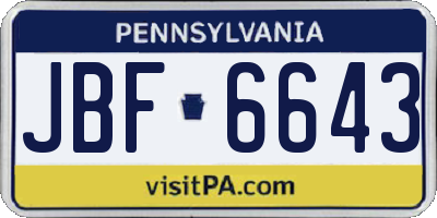 PA license plate JBF6643