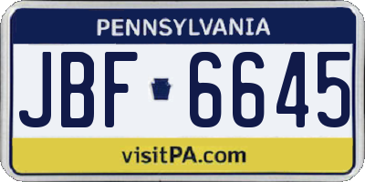 PA license plate JBF6645