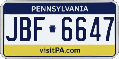 PA license plate JBF6647