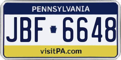 PA license plate JBF6648