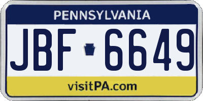 PA license plate JBF6649