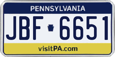 PA license plate JBF6651