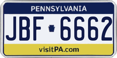 PA license plate JBF6662