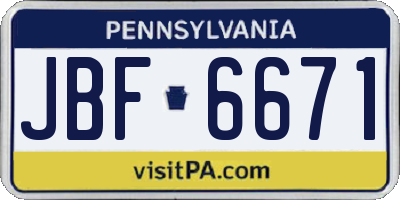 PA license plate JBF6671