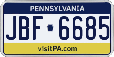 PA license plate JBF6685