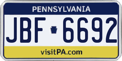 PA license plate JBF6692