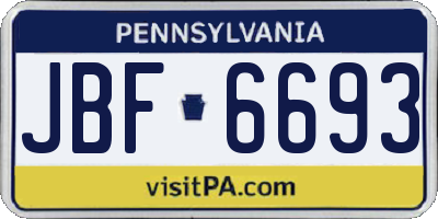 PA license plate JBF6693