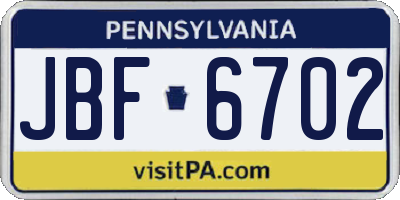 PA license plate JBF6702