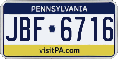 PA license plate JBF6716