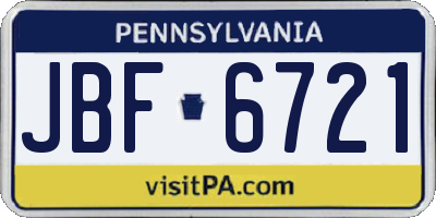 PA license plate JBF6721