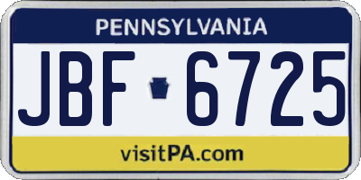 PA license plate JBF6725