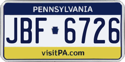 PA license plate JBF6726