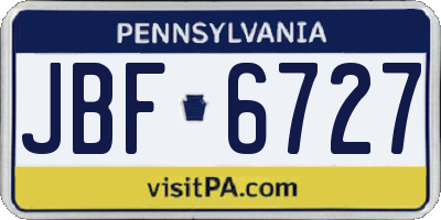 PA license plate JBF6727