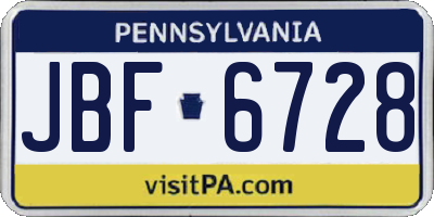 PA license plate JBF6728