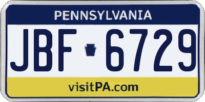 PA license plate JBF6729