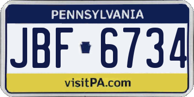 PA license plate JBF6734