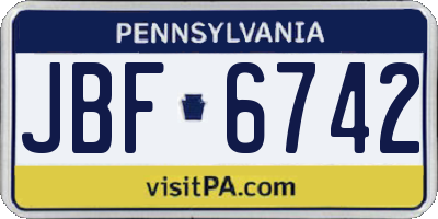 PA license plate JBF6742