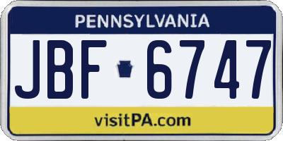 PA license plate JBF6747