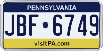 PA license plate JBF6749