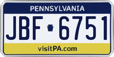 PA license plate JBF6751