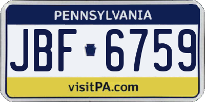 PA license plate JBF6759