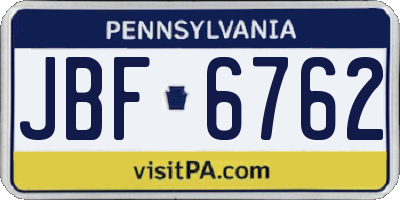 PA license plate JBF6762