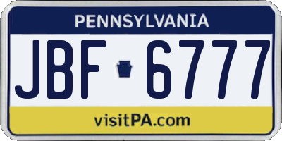 PA license plate JBF6777