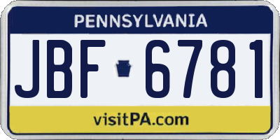 PA license plate JBF6781