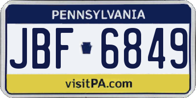 PA license plate JBF6849