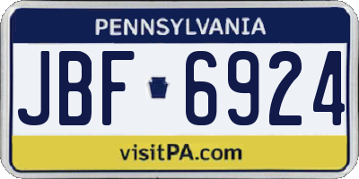 PA license plate JBF6924