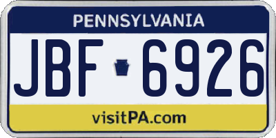 PA license plate JBF6926