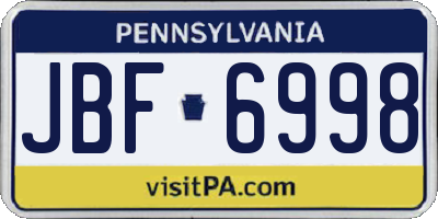 PA license plate JBF6998