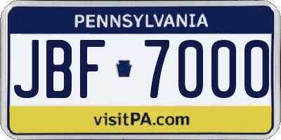 PA license plate JBF7000
