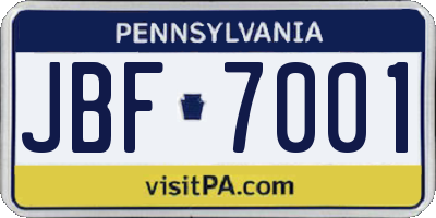 PA license plate JBF7001