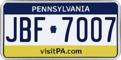 PA license plate JBF7007