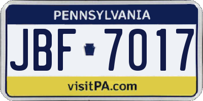 PA license plate JBF7017