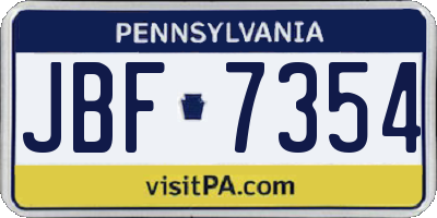 PA license plate JBF7354