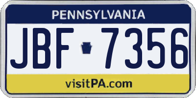 PA license plate JBF7356
