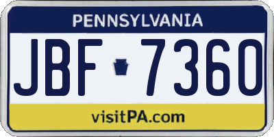 PA license plate JBF7360