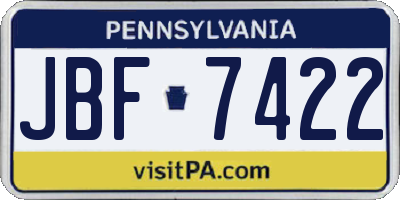 PA license plate JBF7422